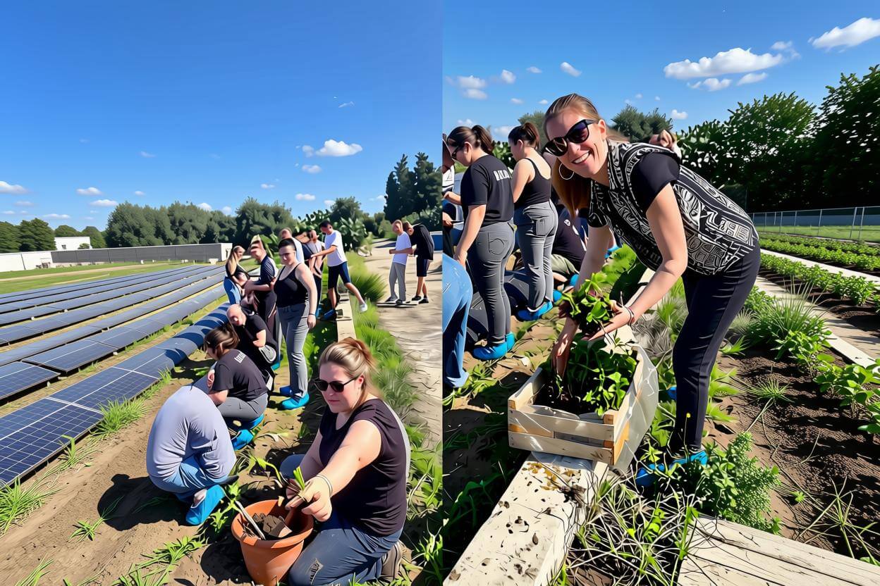 Students participating in outdoor gardening and planting activities